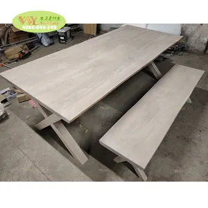 Meja Makan & bangku Laq putih, Meja dapur kayu keras Solid + bangku +