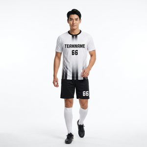 Maillot de football personnalisé pour équipe adulte – Nom, numéro et logo personnalisés – Noir et blanc – Impression par transfert thermique – Séchage rapide - Product Image 2