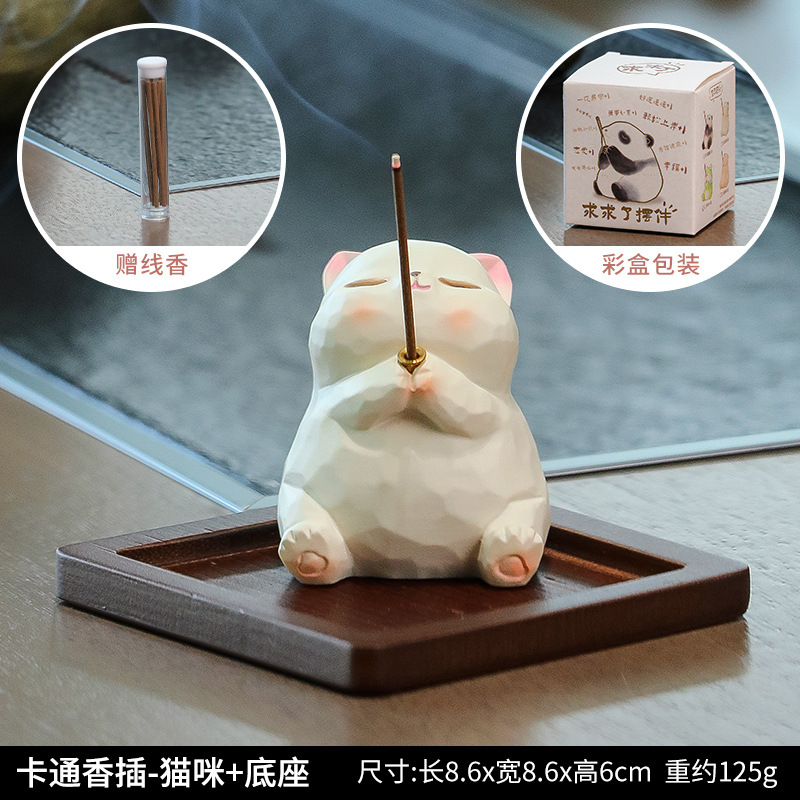 Base en bambou et bois en forme de chat avec bâtons d'encens gratuits