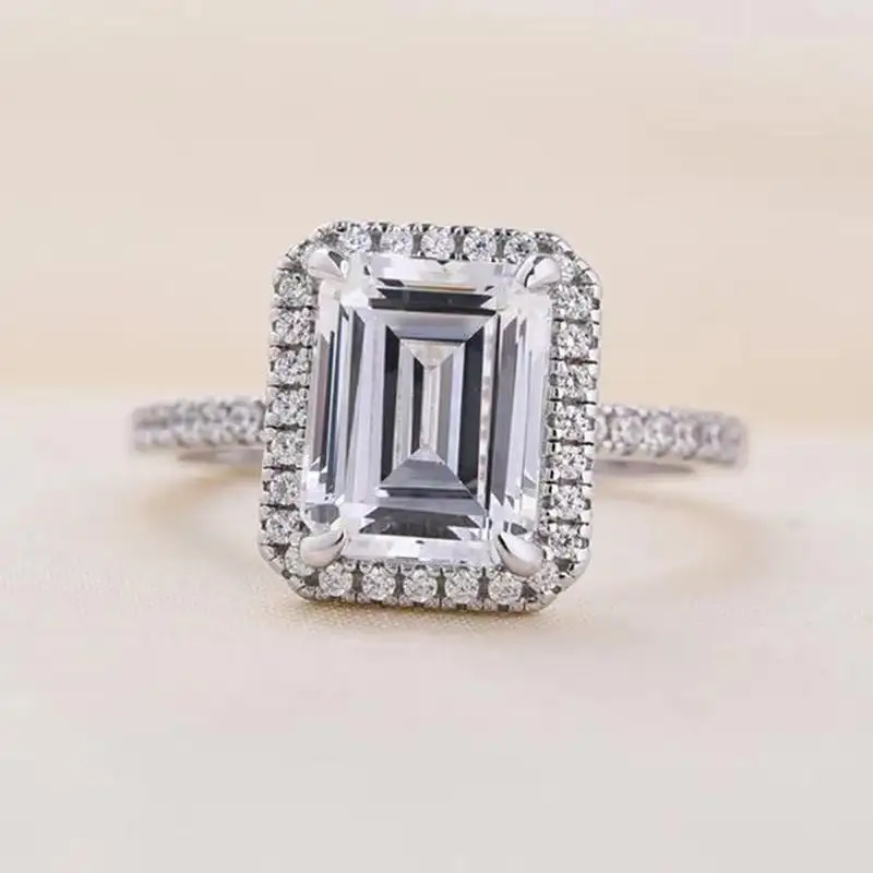 18k Solid Gold Wedding Ring 1 Carat Emerald Cut Moissanite Diamond Fashion Jewelry Anel de Noivado Personalizado para As Mulheres