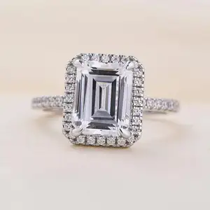 18k纯金结婚戒指1克拉祖母绿切割碳硅石钻石时尚饰品为女性定制订婚戒指