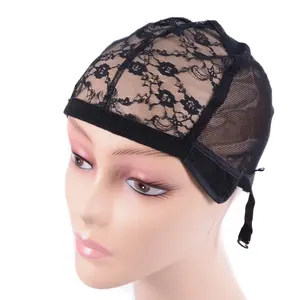 Gorro de peluca ajustable de malla de encaje negro y terciopelo con tejido de encaje completo, sin pegamento, tallas <span class=keywords><strong>M</strong></span>/L/XL, empaque en bolsa - Product Image 2