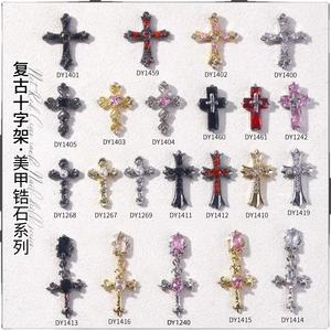 Liontin Kristal Mawar Retro Zirkon Mewah, Hiasan Salib Logam Bertabur Batu Rhinestone, Dekorasi Hantu untuk Seni Kuku, Kerajinan DIY - Product Image 4