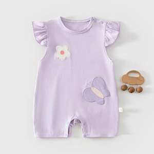 Cute Sleeveless Baby <b>Jumpsuit</b> With Flutter Sleeves Cotton <b>Jersey</b> Romper For Girls Summer Wear - Product Image 1