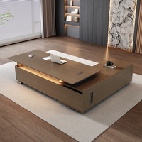 Set Meja Eksekutif Mewah Modern CEO Meja Kayu Walnut Abu-abu Kursi Kantor Perakitan Mudah Ramah Lingkungan Dapat Diperpanjang Modular
