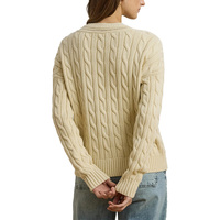 Pull en maille torsadée 100 % coton pour femme, col en V, style décontracté et preppy, couleur unie, haute qualité, élégant, pour le quotidien, vente en gros