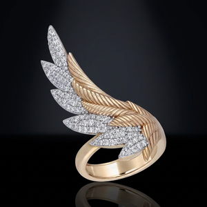 Luxury Women's 18K <b>Gold</b> Diamond Wing <b>Cocktail</b> <b>Ring</b> Round Brilliant Cut Wings Shape Fine Jewelry - Product Image 3