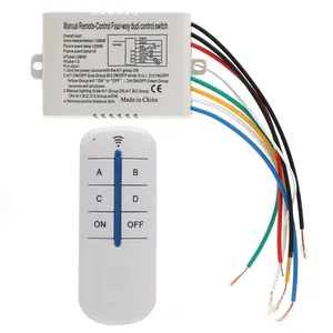 4 Channel Wireless ON/OFF Lamp Remote Control Switch Receiver Transmitter New Stable Signal Receiving, 8 Wires To Hook Up
