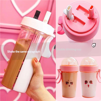 Hot New Double capacité en plastique sans BPA Drinkware Office Gym Portable Bouteille de jus avec lanière et tasse de paille