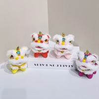 Porte-clés tête de lion de danse chinois traditionnel en peluche artisanale, décorations du Nouvel An chinois, cadeau, se tient debout