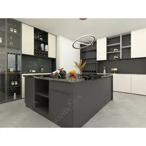 Hochglanz-UV-Lackinsel Küchenraum Schrank Designs Wand-Küchenschränke