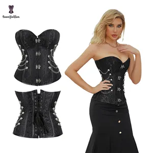 Costume di Halloween gilet stile Punk allenatore in vita Bustier con corda corsetto resistente abito da ballo corsetto nero Top con 4 serrature