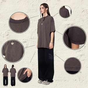 T-shirts personnalisés lavés à l'acide 230G couples été <span class=keywords><strong>belle</strong></span> toile à manches courtes haut maman et fille correspondant tenues <span class=keywords><strong>famille</strong></span> - Product Image 4