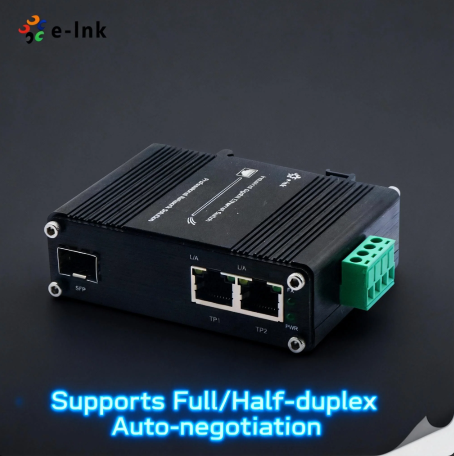 Mini Industrial Media Converter 2-Port Gigabit to 1 SFP Fiber 12-48VDC Wide Temperature