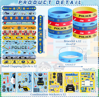 Bracelets en silicone pour fête à thème police, bracelets slap, badges, épingles, carnets à spirale, autocollants pour créer un visage, sacs cadeaux, sacs en papier, cadeaux et souvenirs