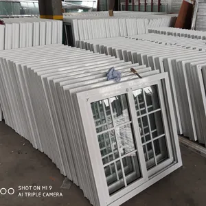 Customized PVC windows double glass slide windows with grill design for sale