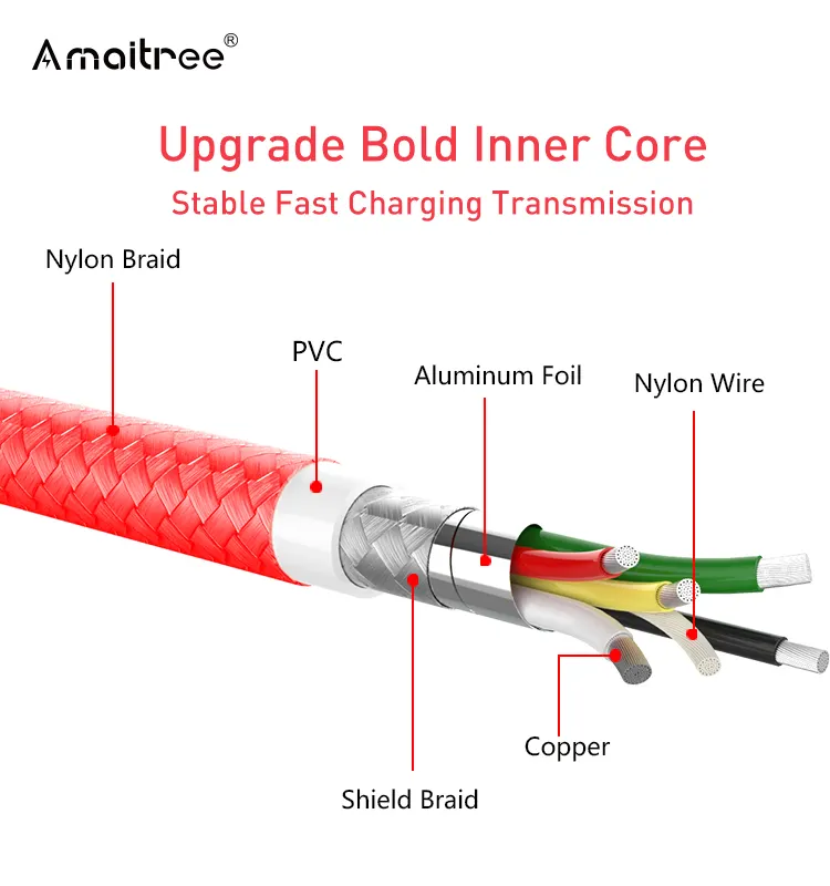 Amaitree USB C cáp 60W nhanh chóng sạc nhanh sạc nhanh USB C Cáp dữ liệu Cáp cho Android