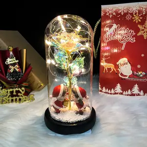 هدايا عيد الميلاد أضواء ليد سطح المكتب الفاخرة سانتا كلوز شجرة عيد الميلاد الديكور المجرة روز في قبة زجاجية