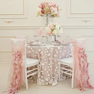 热卖奢华花式牛奶纱布椅子窗扇优雅褶边雪纺丝带婚礼装饰