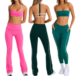 High Waist <b>Flared</b> Yoga Pants Split Hem Tummy Control Workout <b>Leggings</b> Soft Four-Way Stretch Bootcut Fitness Pants for <b>Women</b> - Product Image 2