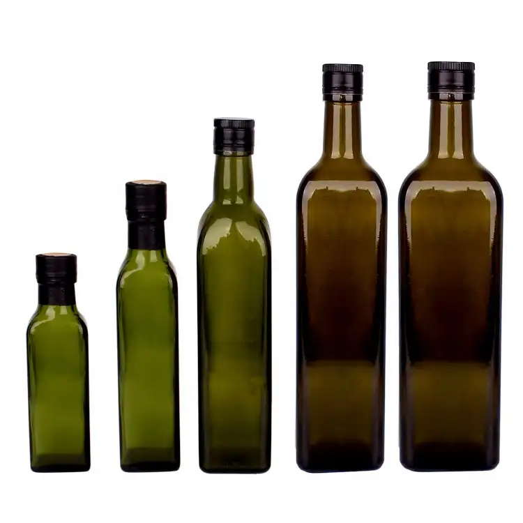 Зеленая квадратная стеклянная бутылка оливкового масла с винтовой крышкой, 250 мл, 500 мл, 1000 мл