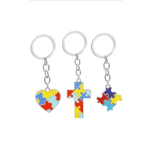 Cute pretty enamel autism keychain personalized charms wholesale custom autism awareness metal luxury designer keychains