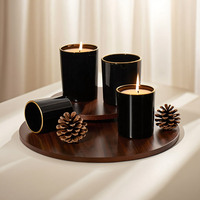 Grosir 2oz 3oz 4oz stoples lilin kaca bulat Mini hitam atasan emas kosong untuk pernikahan