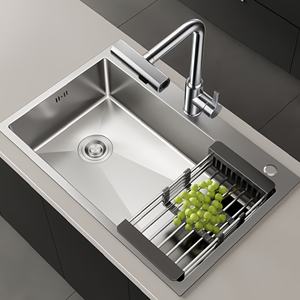 Évier de cuisine à usage domestique, à encastrer sous plan, grand bac unique, en acier inoxydable 304 épaissi - Product Image 5