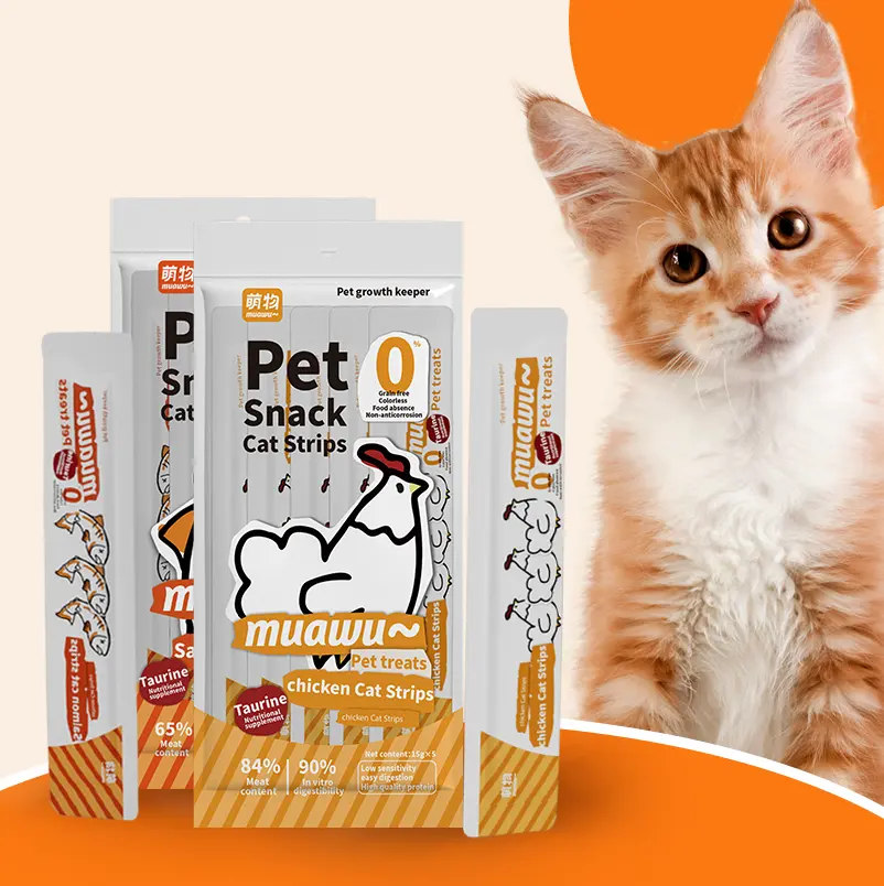 Muawu OEM ODM Golosinas para mascotas y alimentos Líquido carne fresca Tiras de nutrición para mascotas pequeñas Creamy Cat Snack comida húmeda para mascotas