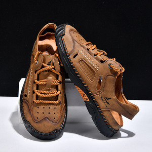 Sandalias con punta cerrada cosidas a mano para hombre, sandalias informales huecas transpirables, zapatos anticolisión para exteriores, para salidas de ocio junto al río - Product Image 4