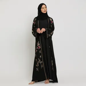 Turkish Dress Good Quality Embroidery Kimono Style Muslim Long Cardigan Islamic Clothing Abaya Jubah Lace Women Polyester Adults