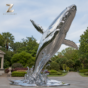 Sculpture de <span class=keywords><strong>baleine</strong></span> à bosse en acier inoxydable pour extérieur, grande installation artistique marine en métal miroir pour parc en bord de mer, hôtel et complexe hôtelier - Product Image 3