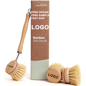 Cepillo para Platos de Bambú con Logotipo Personalizado, Cepillo de Limpieza de Madera con Cerdas Naturales de Sisal de Larga Duración para Lavar Platos, Sartenes y Tazones de Cocina - Product Image 1