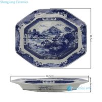 RXBP10-A-L/ RXBP10-B-S Assiette en céramique bleue et blanche de Jingdezhen, motif paysager peint à la main, plat octogonal en porcelaine