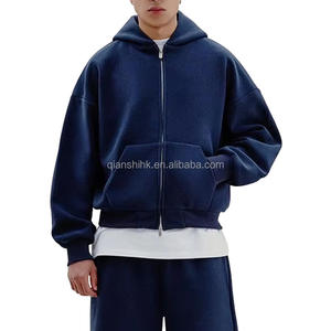 Sweat à capuche zippé vierge en éponge française de haute qualité sweat à capuche court personnalisé lourd sweat à capuche zippé en coton surdimensionné pour hommes - Product Image 1
