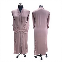 Abaya unie faite à la main pour femme, manches longues, col en V, ornée de sequins, coupe ample et évasée, respirante, style Moyen-Orient
