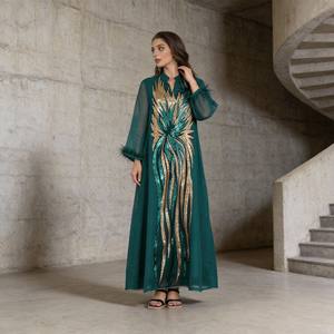 Abaya élégante en polyester floqué de qualité supérieure pour femmes musulmanes, robe d'occasion personnalisée, fournisseur en gros - Product Image 4