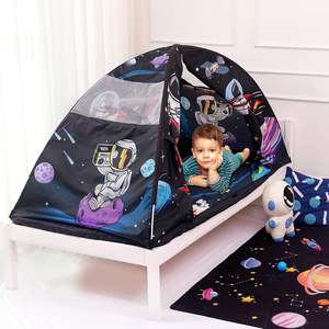 Tente de jeu pour enfants, maisonnette intérieure, tente de lit pour garçons et tout-petits, thème vaisseau spatial, fusée spatiale, bleue - Product Image 1