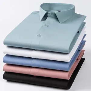 Luxury <strong>Men's</strong> <strong>Silk</strong> Long-Sleeve Slim Fit <strong>Shirts</strong> High Quality Anti-Wrinkle and Breathable Business Office Clothing for Spring - Product Image 5