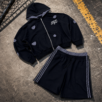 Ensemble de survêtement personnalisé pour hommes, sweat à capuche zippé double couche en coton à rayures latérales imprimé léopard et short de survêtement