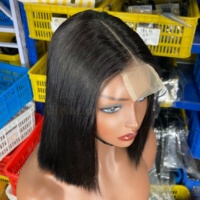Perruque Bob en dentelle suisse haute densité, lisse et soyeuse, 100 % cheveux humains vierges vietnamiens, sans colle, pré-épilée pour femmes noires