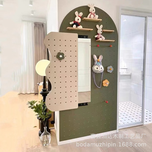 Wooden Pegboard Sliding <b>Mirror</b> Full Length Wall Mounted <b>Storage</b> Rack For Bedroom Decoration - Product Image 1