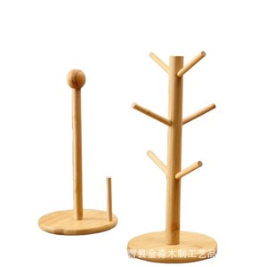 Wooden Tree Shape Cup Holder <b>Paper</b> Towel Organizer <b>Kitchen</b> Countertop Drain Rack Solid Wood Frame Multipurpose Storage Stand - Product Image 1