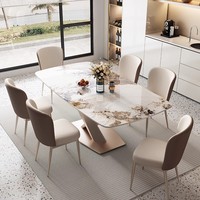 Table à manger moderne en métal d'acier inoxydable ensemble 6 chaises pour la dalle de roche blanche de mariage de banquet pour le salon pour des hôtels
