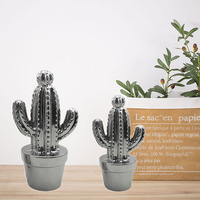 Cactus en céramique, décoration de Noël, métal galvanisé argenté, décoration de maison, ornement de fête