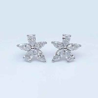Orecchini Pendenti da Donna in Platino Pt950 con Diamanti Sintetici Taglio Marquise e a Pera Sfaccettati, Orecchini a Lobo con Diamanti, Orecchini Pendenti alla Moda