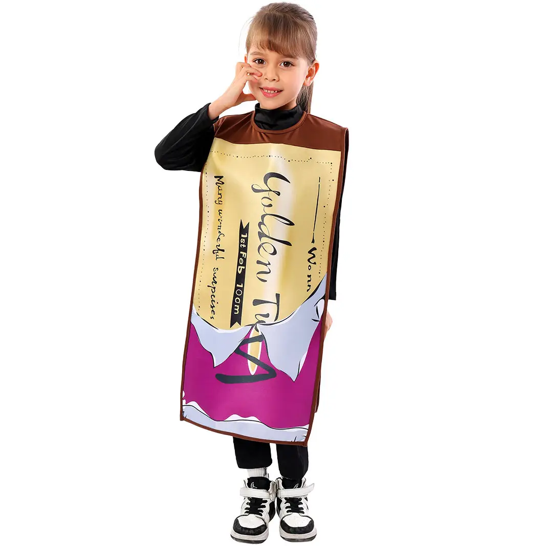 Baige Unisex Boy Girl Chocolate Bar Winner Ticket Tunic Clothes Fancy Gold Coupon Dress Up Halloween Cosplay Costume for Kids