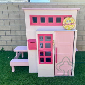 Casa de juegos moderna de madera para exteriores con mesa de picnic, buzón y parrilla al aire libre, casa de juegos para niños pequeños - Product Image 2