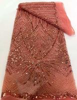 Tissus de Dentelle Perlée à Paillettes HFX Nigéria 2025 de Haute Qualité, Dentelle Délicate, Matière de Mariée Nigériane pour Robes de Fête de Mariage 5222