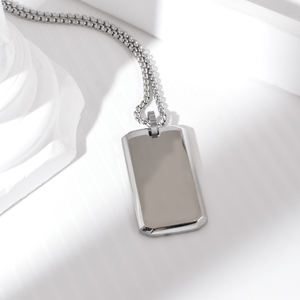 Collar de barra 3D de acero inoxidable minimalista, collar con colgante de Etiqueta de perro en blanco con forma de rectángulo grabado personalizado - Product Image 3